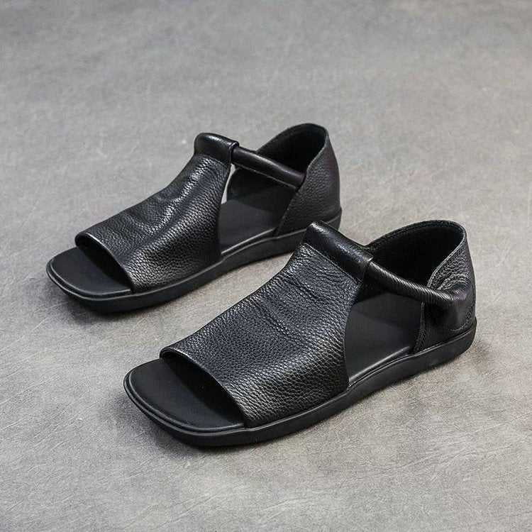 Sandalias vintage de cuero suave, tela de primera calidad