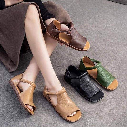 Sandalias vintage de cuero suave, tela de primera calidad