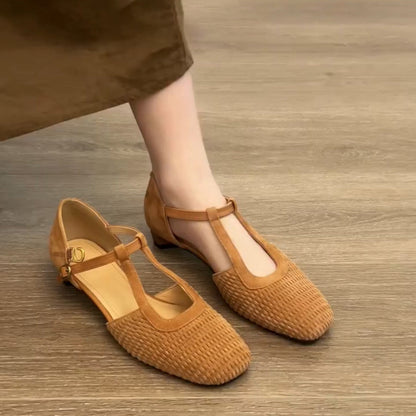 Sandalias vintage con punta cerrada, zapatos romanos de tacón grueso