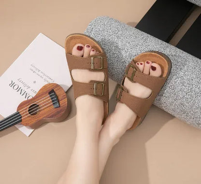 Sandalias de cuero, plantilla cómoda, chanclas de suela gruesa