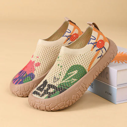 Zapatos de malla transpirable con estampado nuevos de verano 2026, suela blanda, calzado plano antideslizante estilo étnico